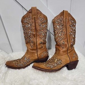 Embroidered Tan Western Boots